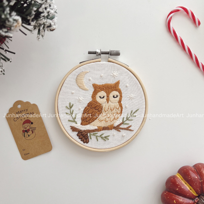 Sleepy Owl Christmas Ornament 10 x 10 cm (4x4 in)