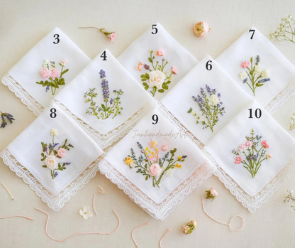 Custom Embroidered Handkerchief, Ladies Embroidery Handkerchief, Linen Handkerchiefs, Custom Women Floral Handkerchiefs
