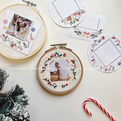 Photo Embroidery Frame Christmas Ornament Noel Embroidery Pattern For Beginner Easy To Use Stick and Stitch