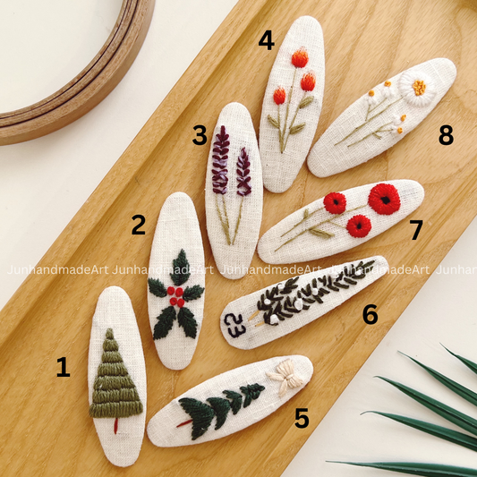 Floral Embroidered Hair Clip | Handmade Linen Barrette | Soft Pastel Hair Accessory | Gift for Her | Cottagecore Style