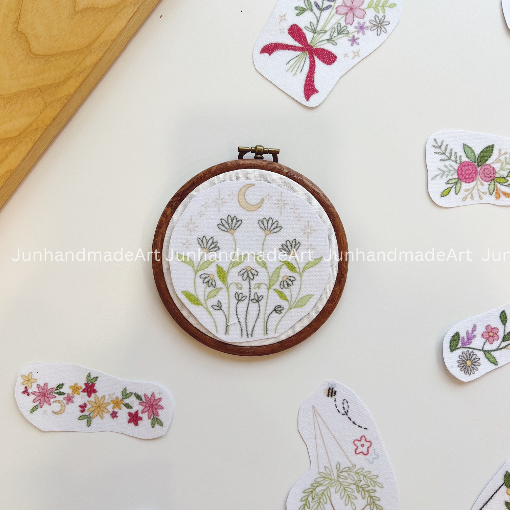 Soft Flowers Embroidery Pattern For Beginner Easy To Use Stick and Stitch