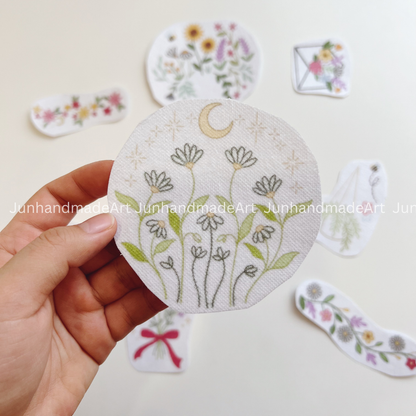 Soft Flowers Embroidery Pattern For Beginner Easy To Use Stick and Stitch