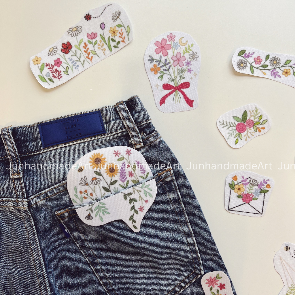 Soft Flowers Embroidery Pattern For Beginner Easy To Use Stick and Stitch