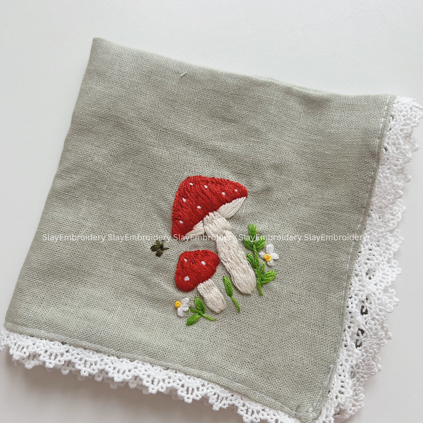 Under The Mushrooms Wedding Handkerchief, Custom Embroidered Handkerchief, Linen Handkerchiefs