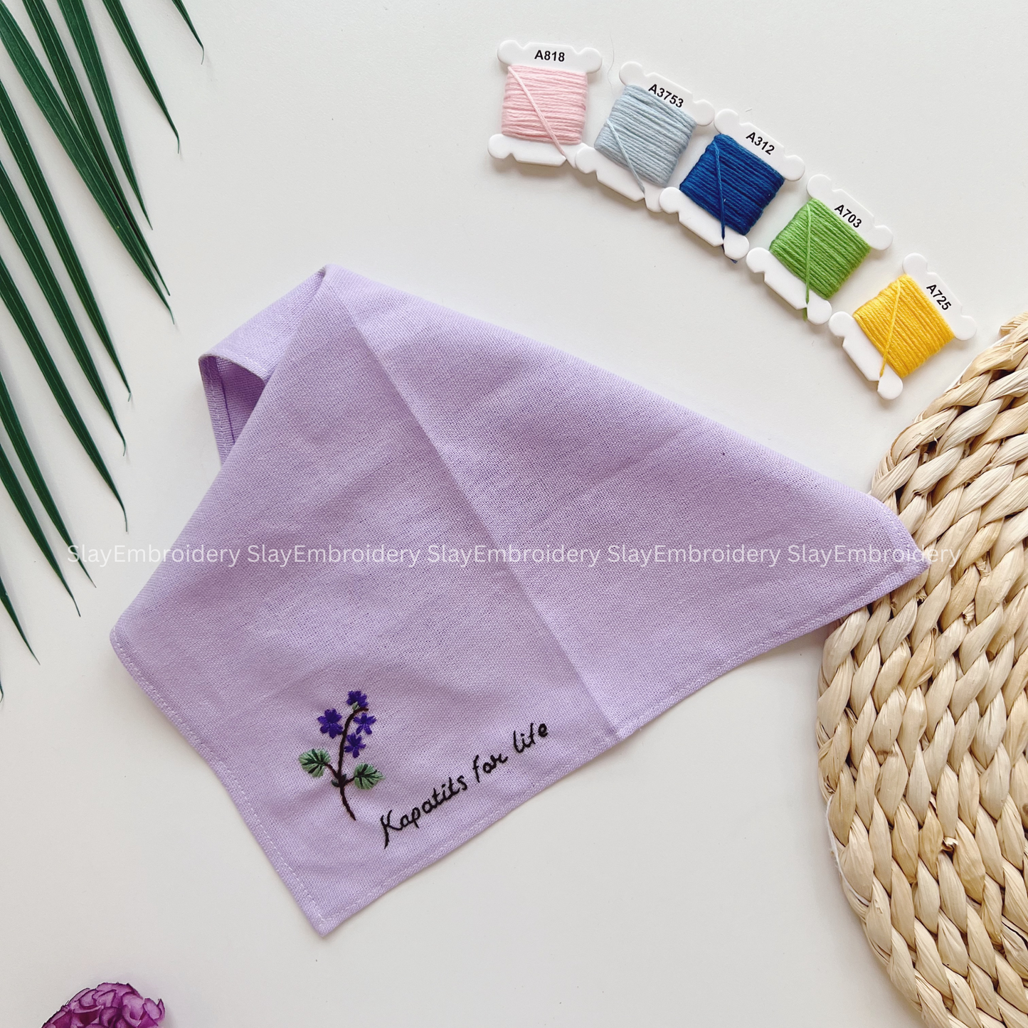 Purple Bloom Wedding Handkerchief, Custom Embroidered Handkerchief
