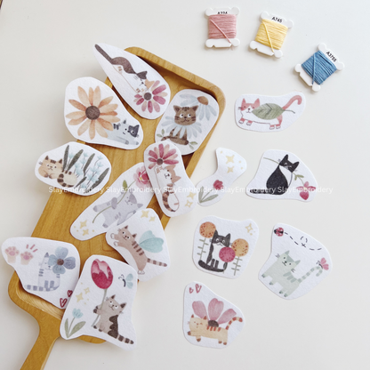 Cat & Flower Embroidery Pattern For Beginner Easy To Use Stick and Stitch