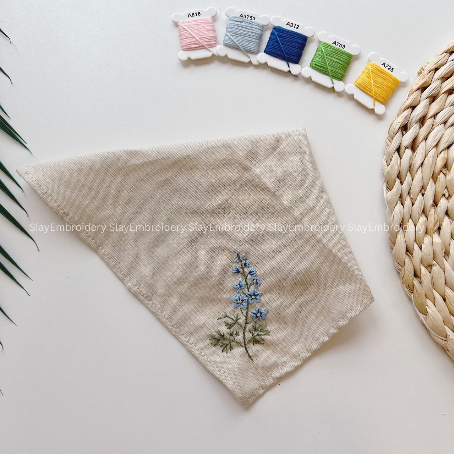 Forget Me Not Flowers Embroidery Handkerchief, Custom Embroidered Handkerchief