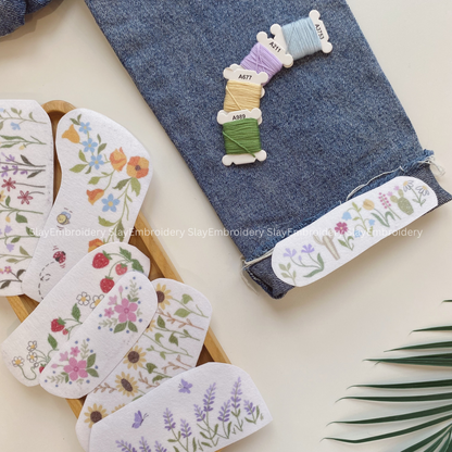 Meadow Tale Sunflowers Jean Cuff Embroidery Pattern For Beginner Easy To Use Stick and Stitch