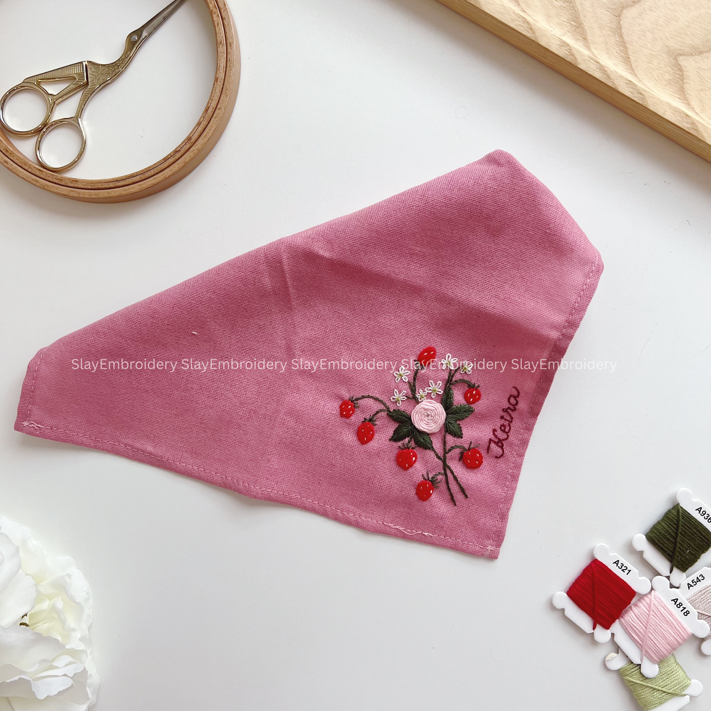 Strawberry Field Wedding Handkerchief, Custom Embroidered Handkerchief
