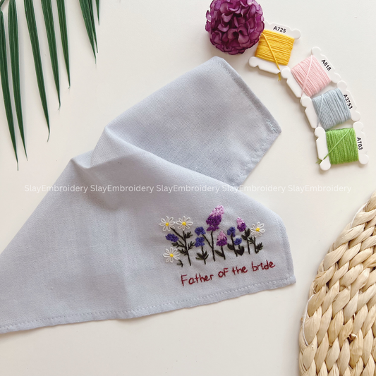 Blue Garden Wedding Handkerchief, Custom Embroidered Handkerchief