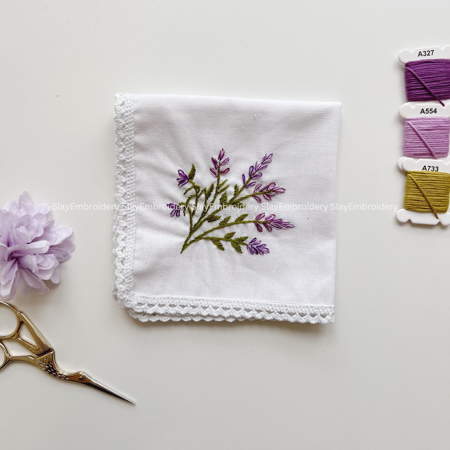 Lavender Wedding Handkerchief, Custom Embroidered Handkerchief, Linen Handkerchiefs