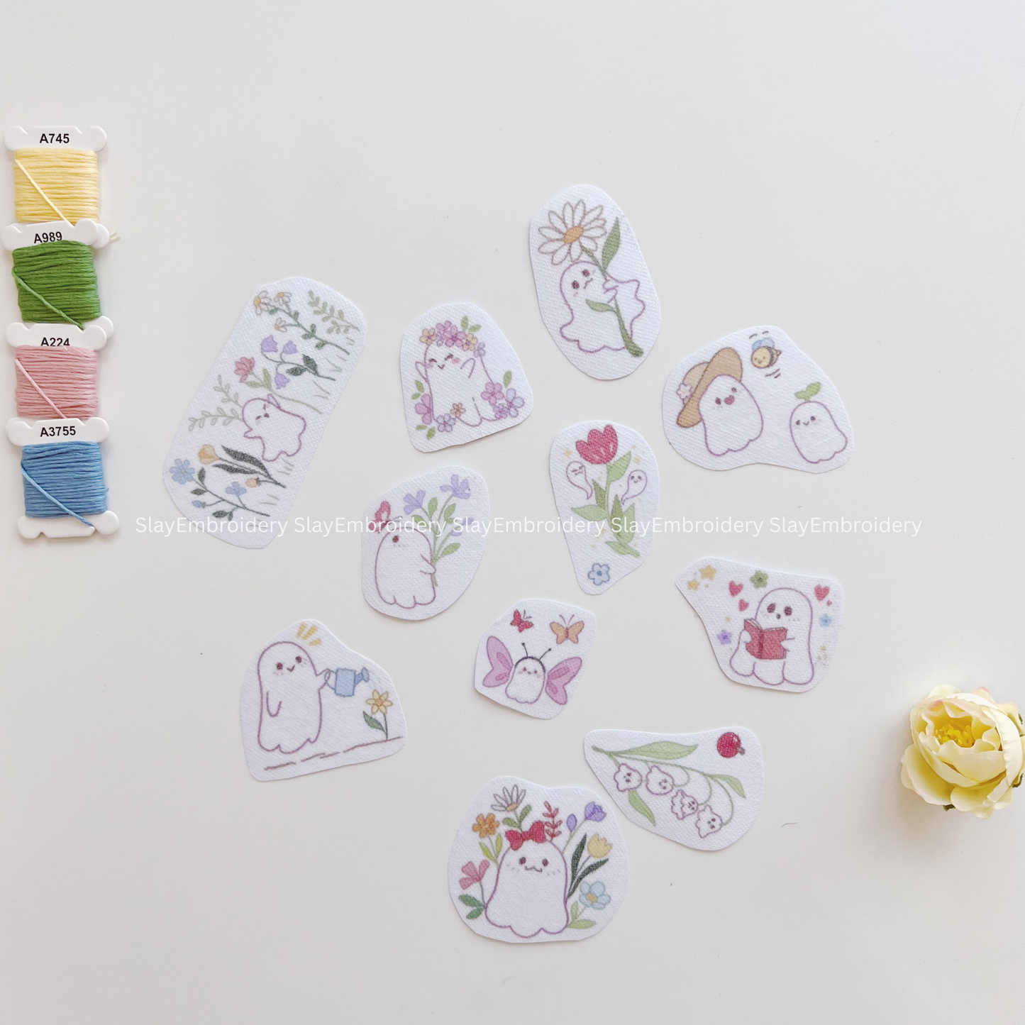 Cute Spring Ghost Embroidery Pattern For Beginner Easy To Use Stick and Stitch