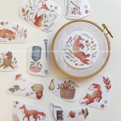 Fox In The Forest Embroidery Pattern For Beginner Easy To Use Stick and Stitch