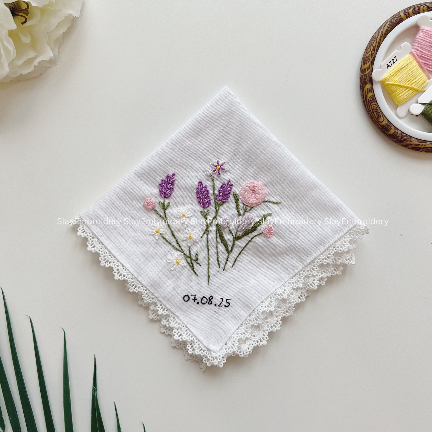 Floral Medley Wedding Handkerchief, Custom Embroidered Handkerchief, Linen Handkerchiefs