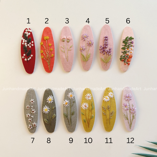 Colorful Floral Embroidered Hair Clip | Handmade Linen Barrette | Soft Pastel Hair Accessory | Gift for Her | Cottagecore Style