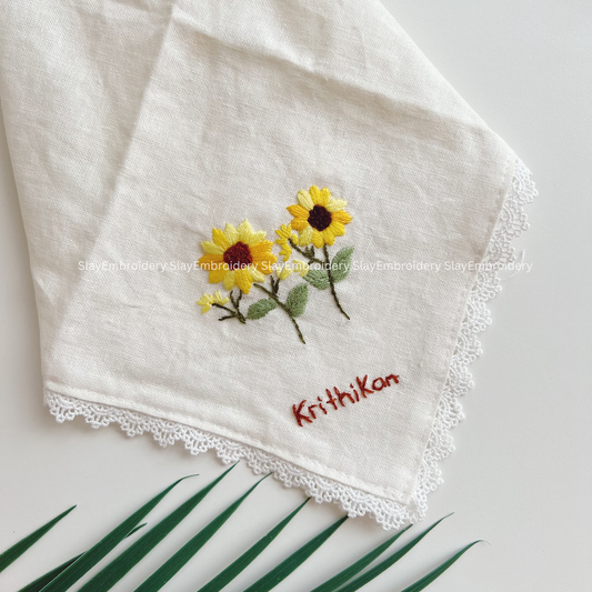 Two Little Daisies Wedding Handkerchief, Custom Embroidered Handkerchief, Linen Handkerchiefs