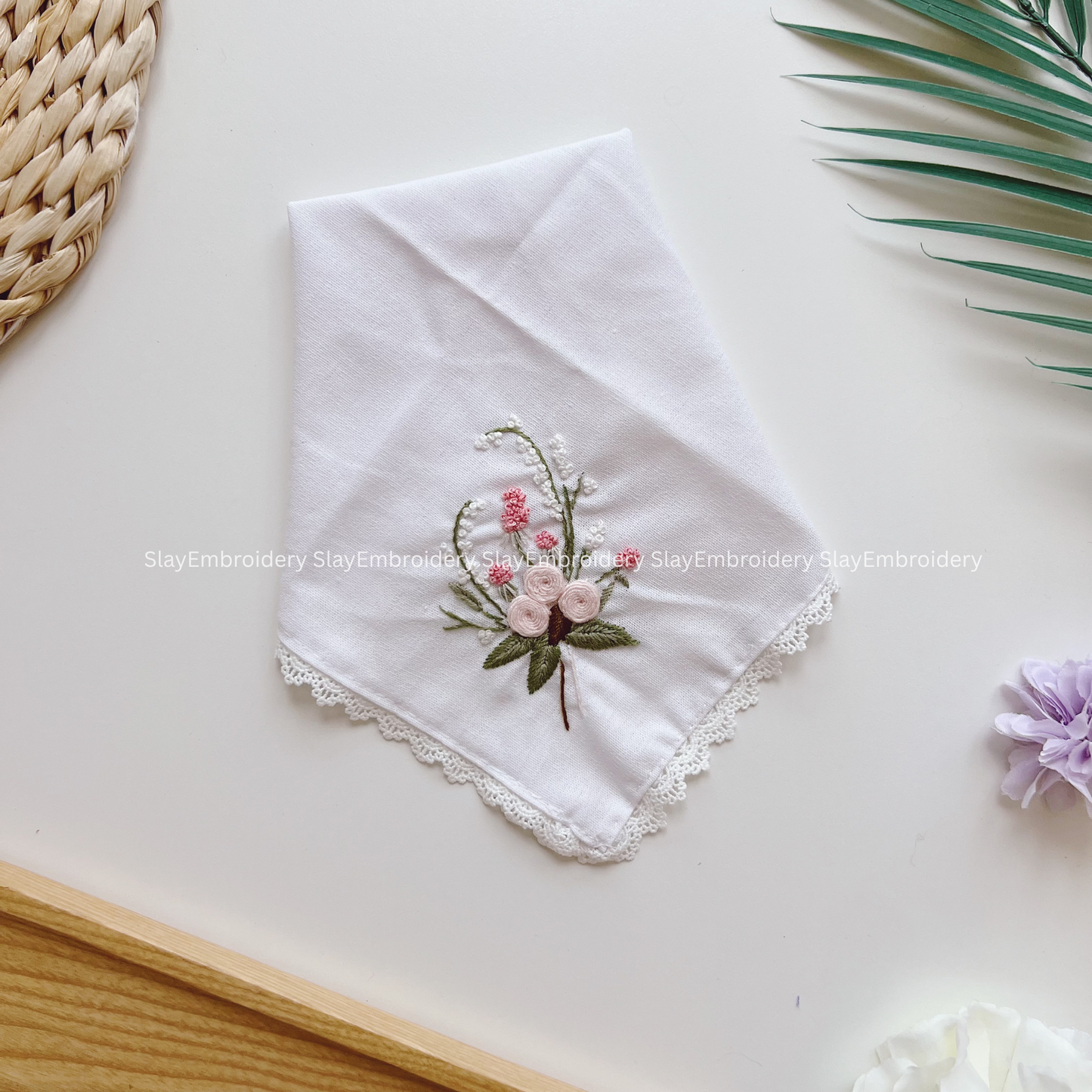 Soft Bloom Wedding Handkerchief, Custom Embroidered Handkerchief, Linen Handkerchiefs