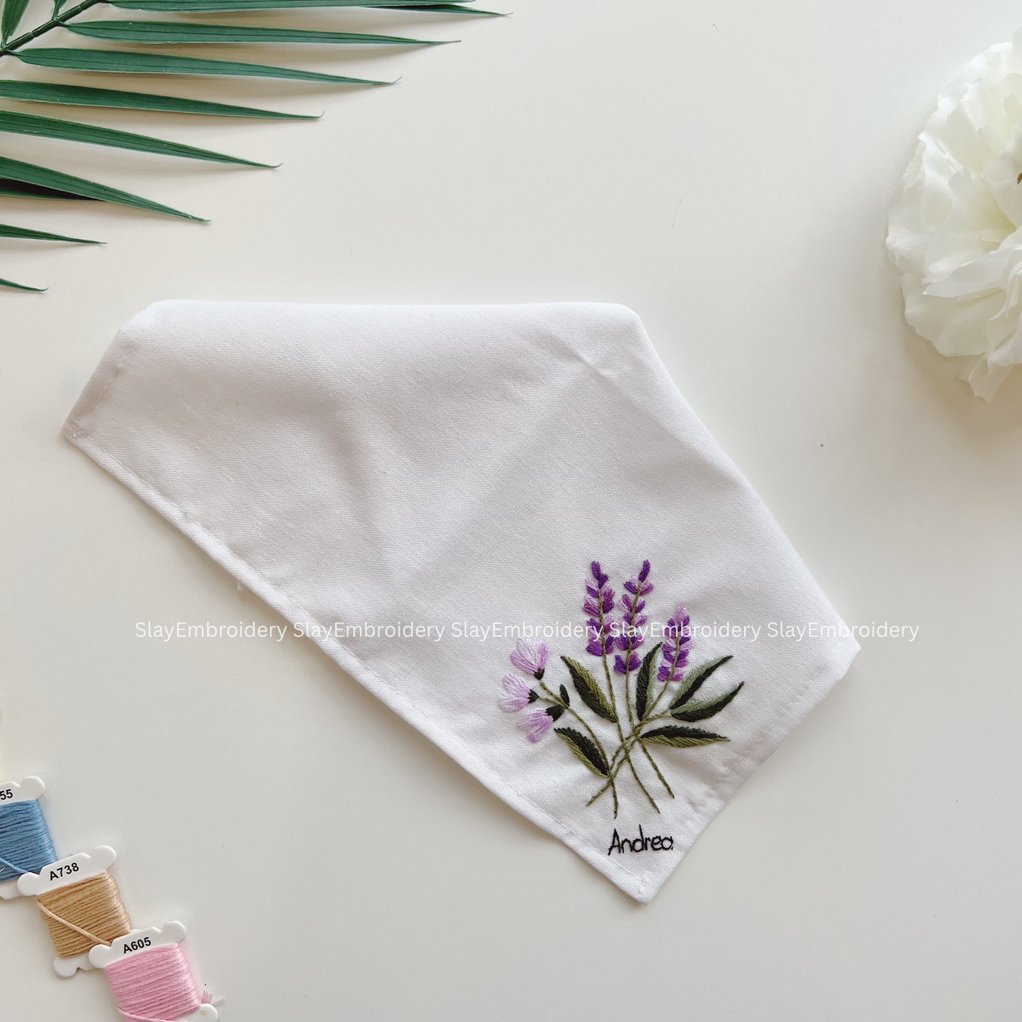 Lavender Lane Wedding Handkerchief, Custom Embroidered Handkerchief