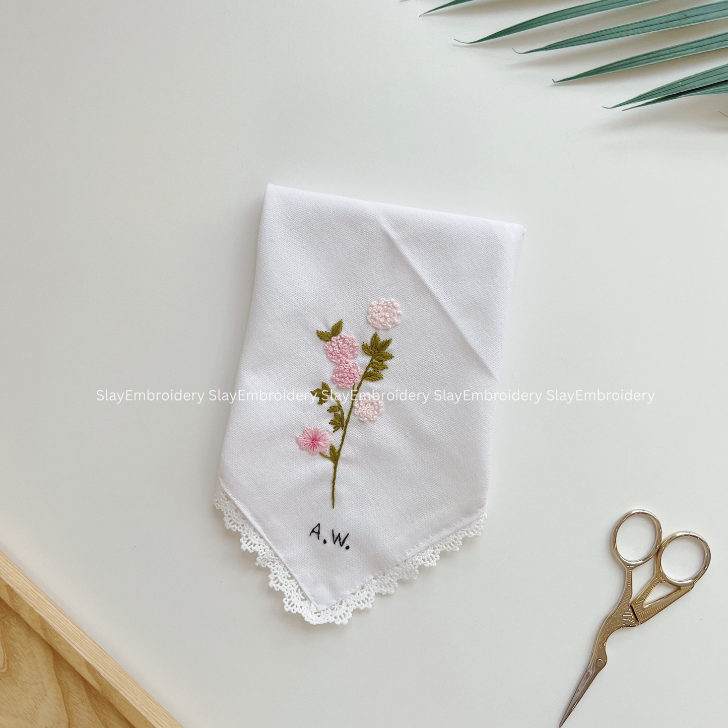 Soft Pink Bloom Wedding Handkerchief, Custom Embroidered Handkerchief, Linen Handkerchiefs