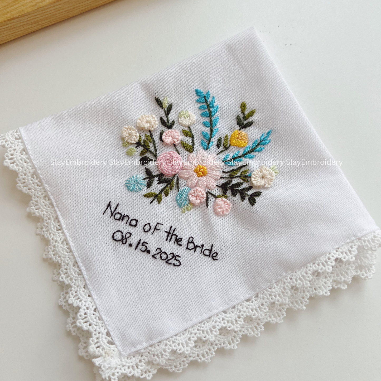 Pastel Meadow Wedding Handkerchief, Custom Embroidered Handkerchief, Linen Handkerchiefs