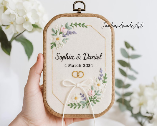 Custom Wedding Embroidery Hoop with Flowers and Names – Personalized Hand Embroidered Wildflowers Gift for Couple, Wedding Gift
