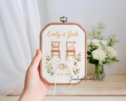 Custom Wedding Embroidery Hoop with Flowers and Names – Personalized Hand Embroidered Wildflowers Gift for Couple, Wedding Gift