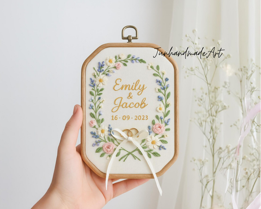 Custom Wedding Embroidery Hoop with Flowers and Names – Personalized Hand Embroidered Wildflowers Gift for Couple, Wedding Gift