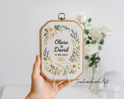 Custom Wedding Embroidery Hoop with Flowers and Names – Personalized Hand Embroidered Wildflowers Gift for Couple, Wedding Gift
