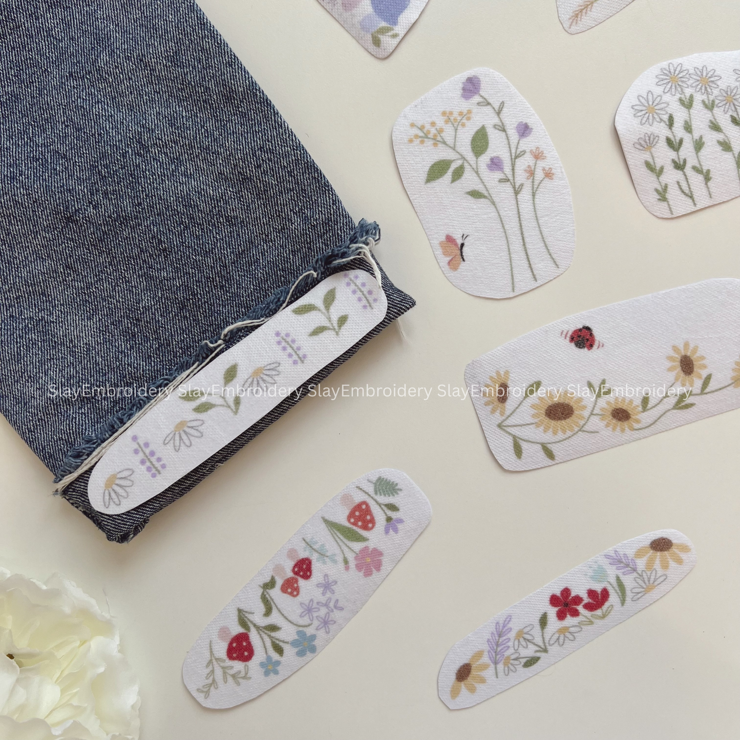 Flowers Design For Cuffed Jeans Jeans Cuff Embroidery Pattern For Beginner Easy To Use Stick and Stitch