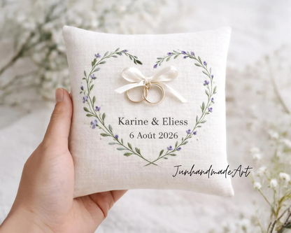 Personalized Valentine Ring Bearer Pillow – Embroidered Wedding Gift with Couple's Names & Date, Wedding Ring Pillow