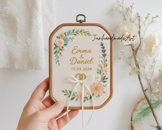 Custom Wedding Embroidery Hoop with Flowers and Names – Personalized Hand Embroidered Wildflowers Gift for Couple, Wedding Gift
