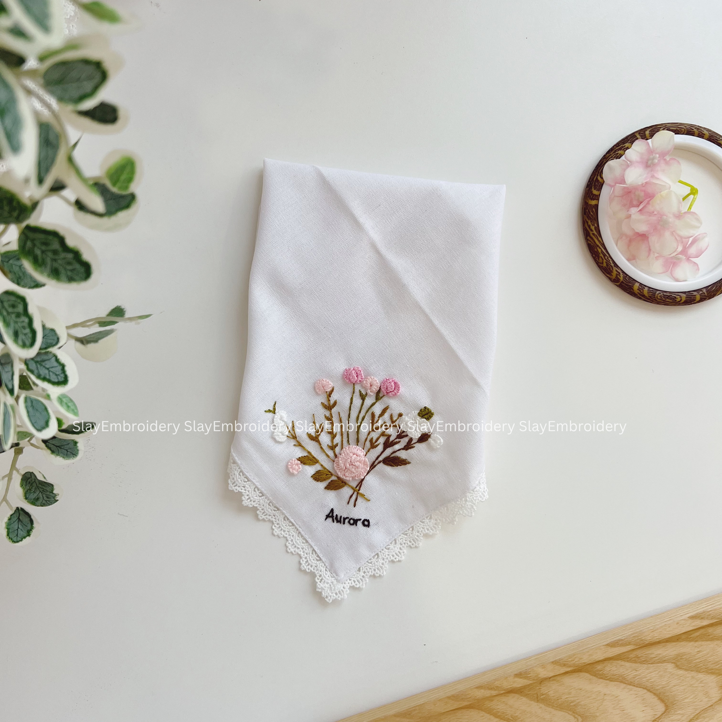 Blush Petal Field Wedding Handkerchief, Custom Embroidered Handkerchief, Linen Handkerchiefs