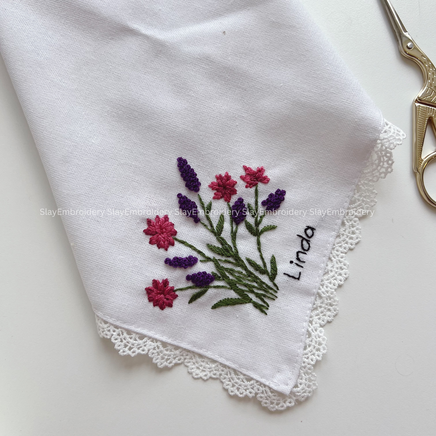 Lavender Breeze Wedding Handkerchief, Custom Embroidered Handkerchief