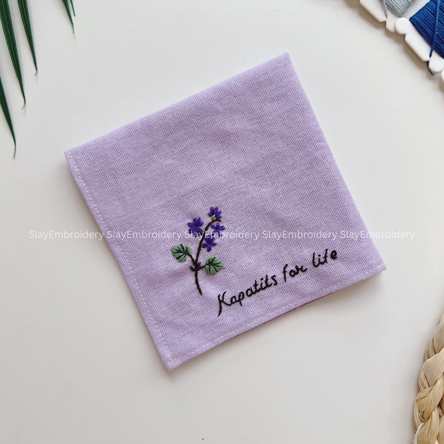 Purple Bloom Wedding Handkerchief, Custom Embroidered Handkerchief