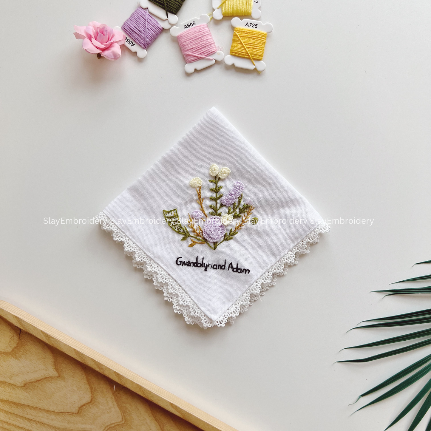 Pastel Floral Wedding Handkerchief, Custom Embroidered Handkerchief, Linen Handkerchiefs