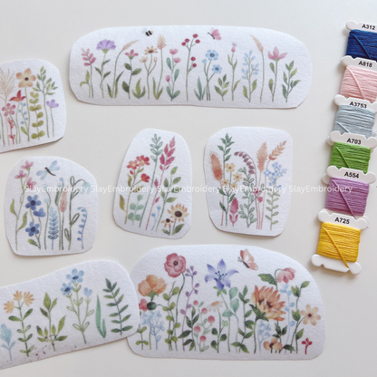Floral Meadow Embroidery Pattern For Beginner Easy To Use Stick and Stitch