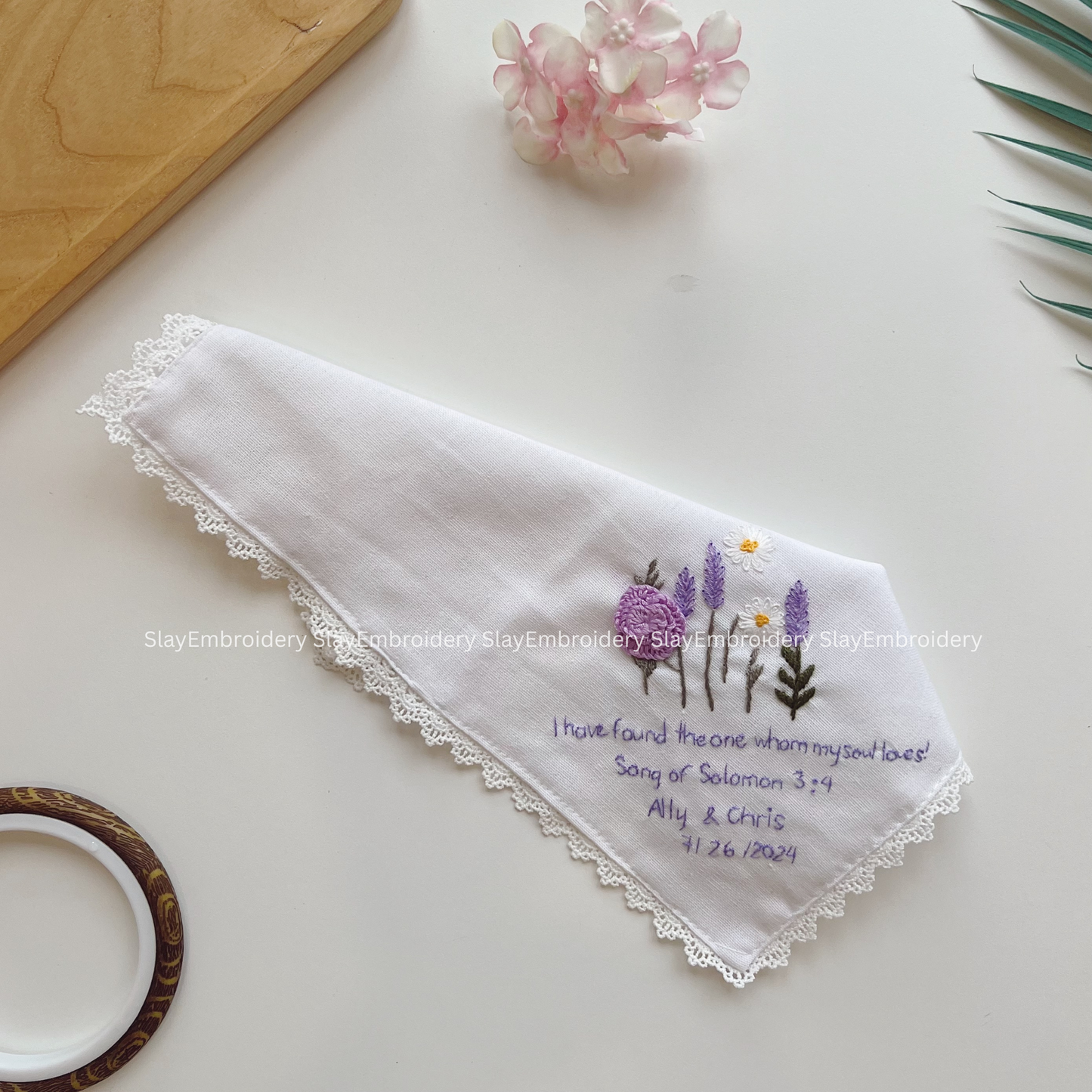 Soft Meadow Wedding Handkerchief, Custom Embroidered Handkerchief, Linen Handkerchiefs
