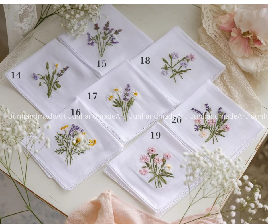 Custom Embroidered Handkerchief, Ladies Embroidery Handkerchief, Linen Handkerchiefs, Custom Women Floral Handkerchiefs