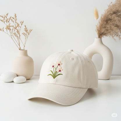 Blooming Daffodils Embroidery Hat Vintage Hat Washed Baseball Cap