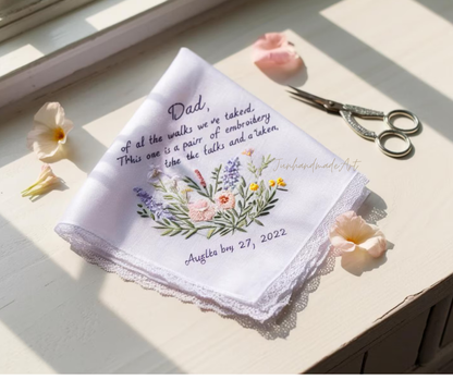 Personalized Wedding Handkerchief for Bride – Custom Embroidered Linen Hankie with Name, Date, or Quote – Bride Gift, Handmade Wedding Gift
