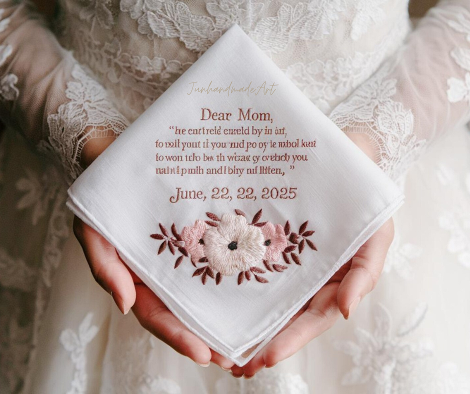 Personalized Wedding Handkerchief for Bride – Custom Embroidered Linen Hankie with Name, Date, or Quote – Bride Gift, Handmade Wedding Gift