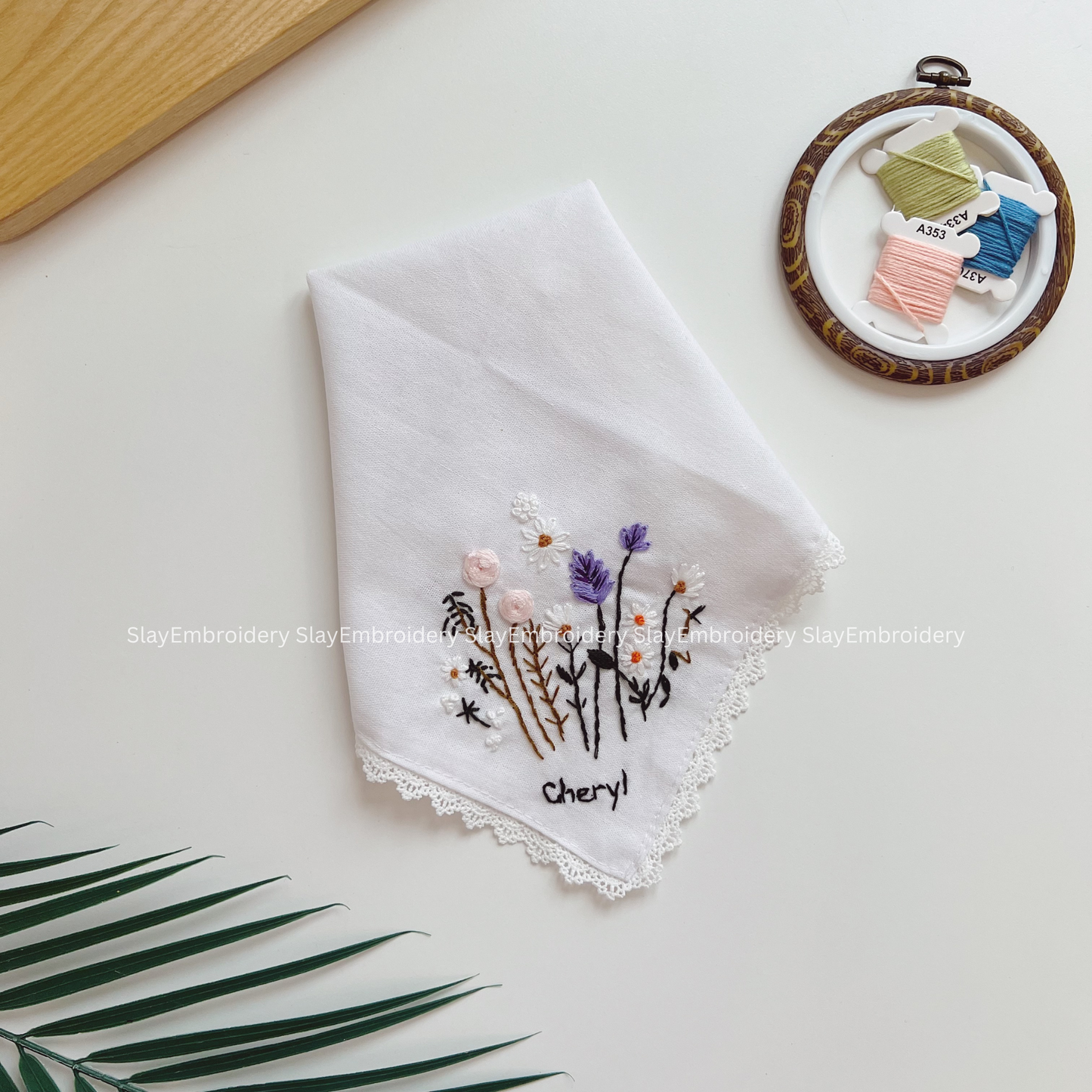 Meadow Bloom Wedding Handkerchief, Custom Embroidered Handkerchief, Linen Handkerchiefs
