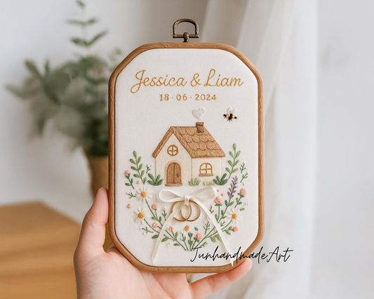 Custom Wedding Embroidery Hoop with Flowers and Names – Personalized Hand Embroidered Wildflowers Gift for Couple, Wedding Gift