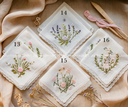 Custom Embroidered Handkerchief, Ladies Embroidery Handkerchief, Linen Handkerchiefs, Custom Women Floral Handkerchiefs