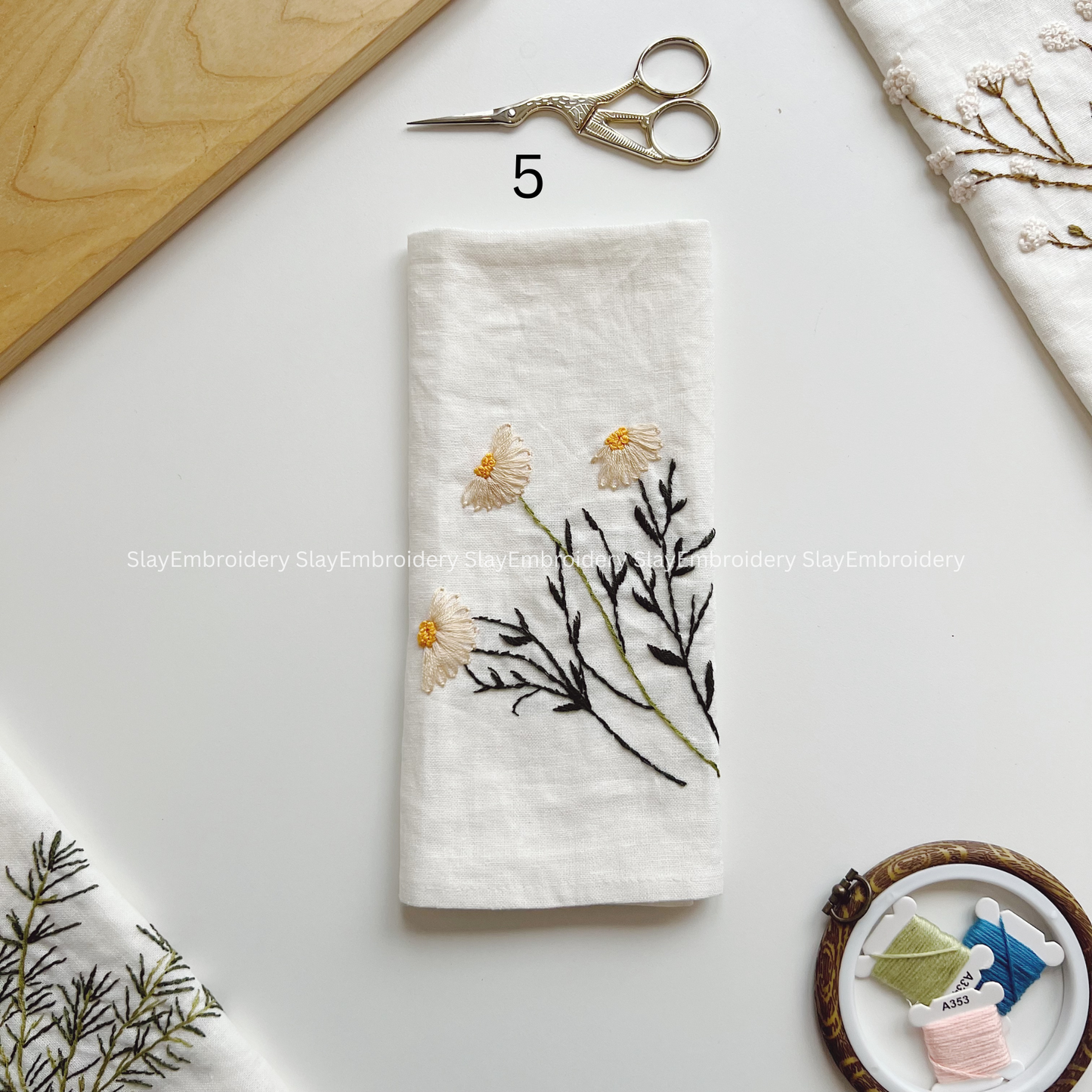 Wildflower Embroidered Linen Napkins – Elegant Floral Napkin – Rustic Wedding Table Decor Housewarming Gift, for Her or Hostess
