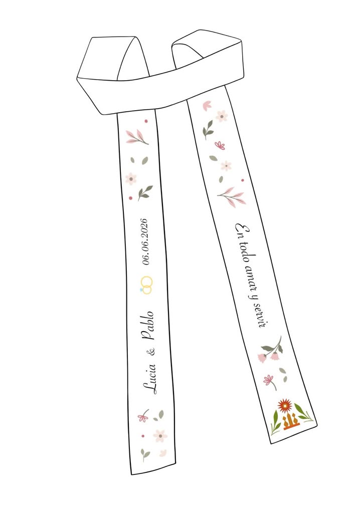 Dreamy Blue Embroidered Wedding Ribbon – Custom Linen Tie for Bouquet or Hair, Hand-stitched with Names & Date, Bridal Keepsake Gift