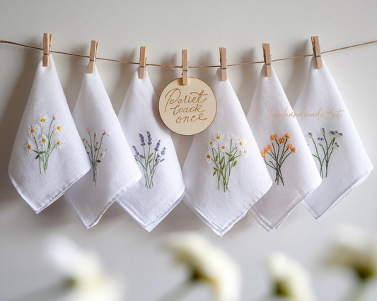 Embroidered Wedding Handkerchief – Custom Floral Hankie for Bride, Bridal Gift, Personalized with Name & Date, Gift for Bride