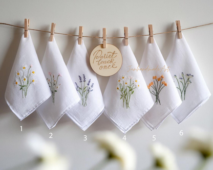 Embroidered Wedding Handkerchief – Custom Floral Hankie for Bride, Bridal Gift, Personalized with Name & Date, Gift for Bride