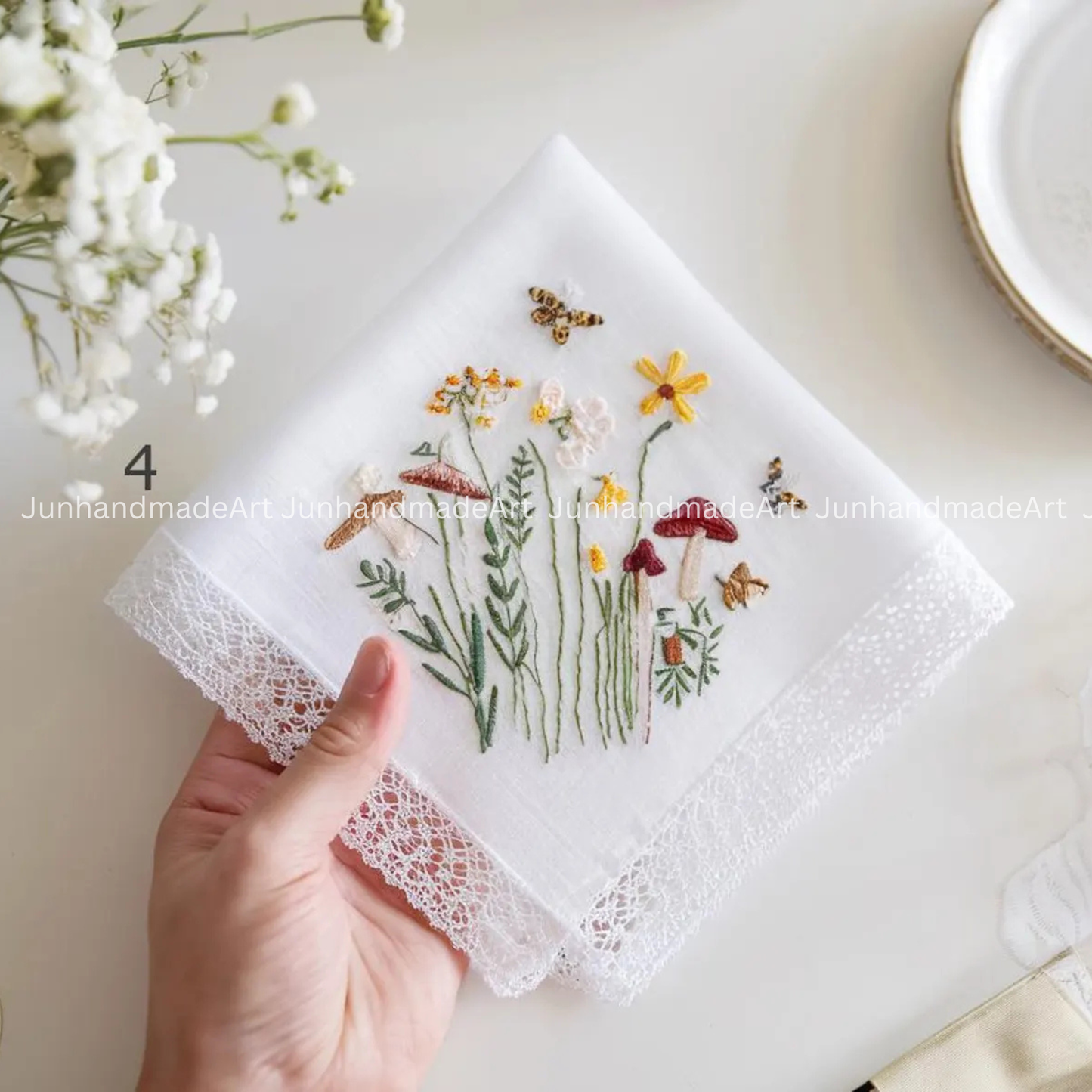 Custom Embroidered Handkerchief, Ladies Embroidery Handkerchief, Linen Handkerchiefs, Custom Women Floral Handkerchiefs