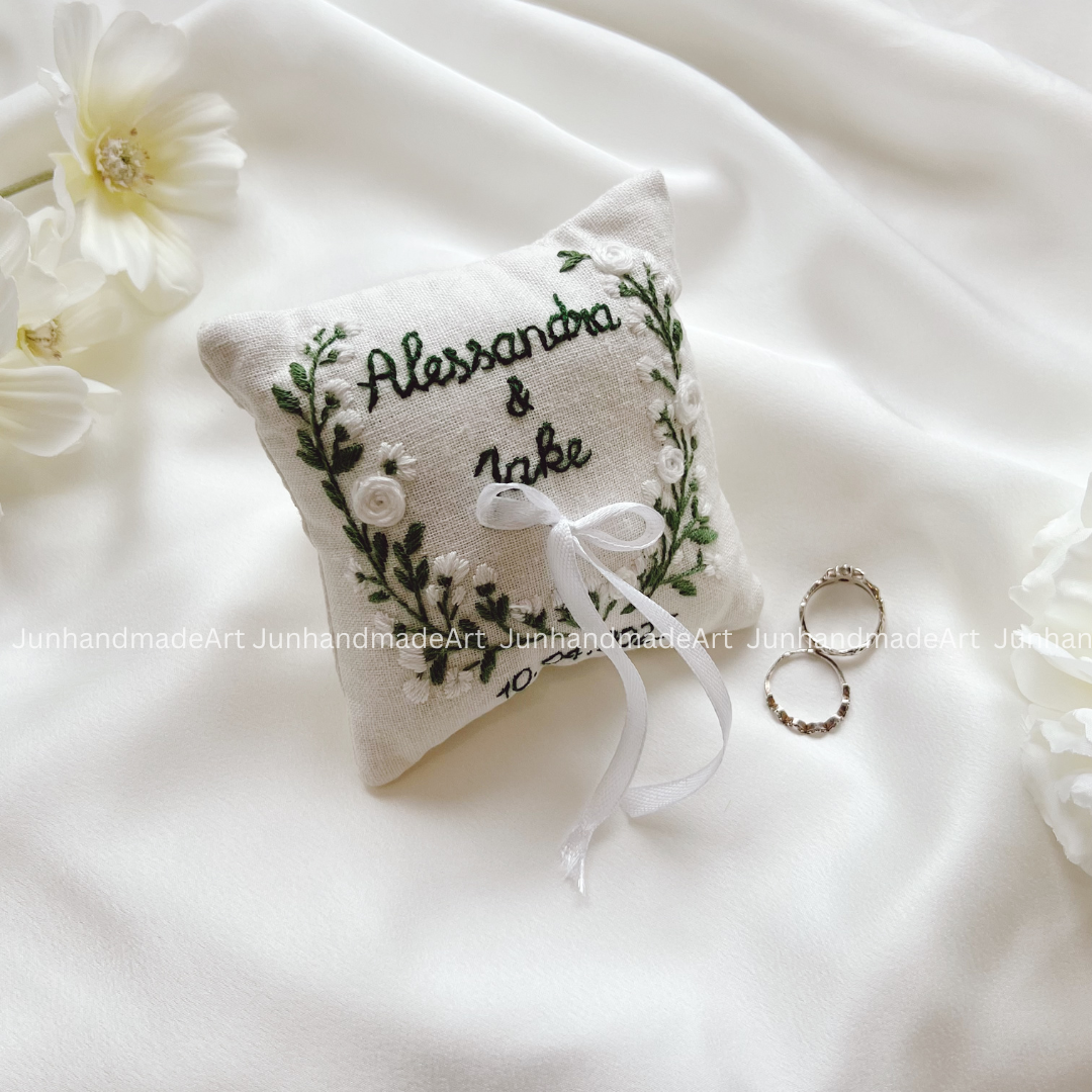 Fresh Twig Bearer Pillow Linen Wedding Cushion Hand Embroidery Ring Holder Floral Ring Pillow Wedding Gift